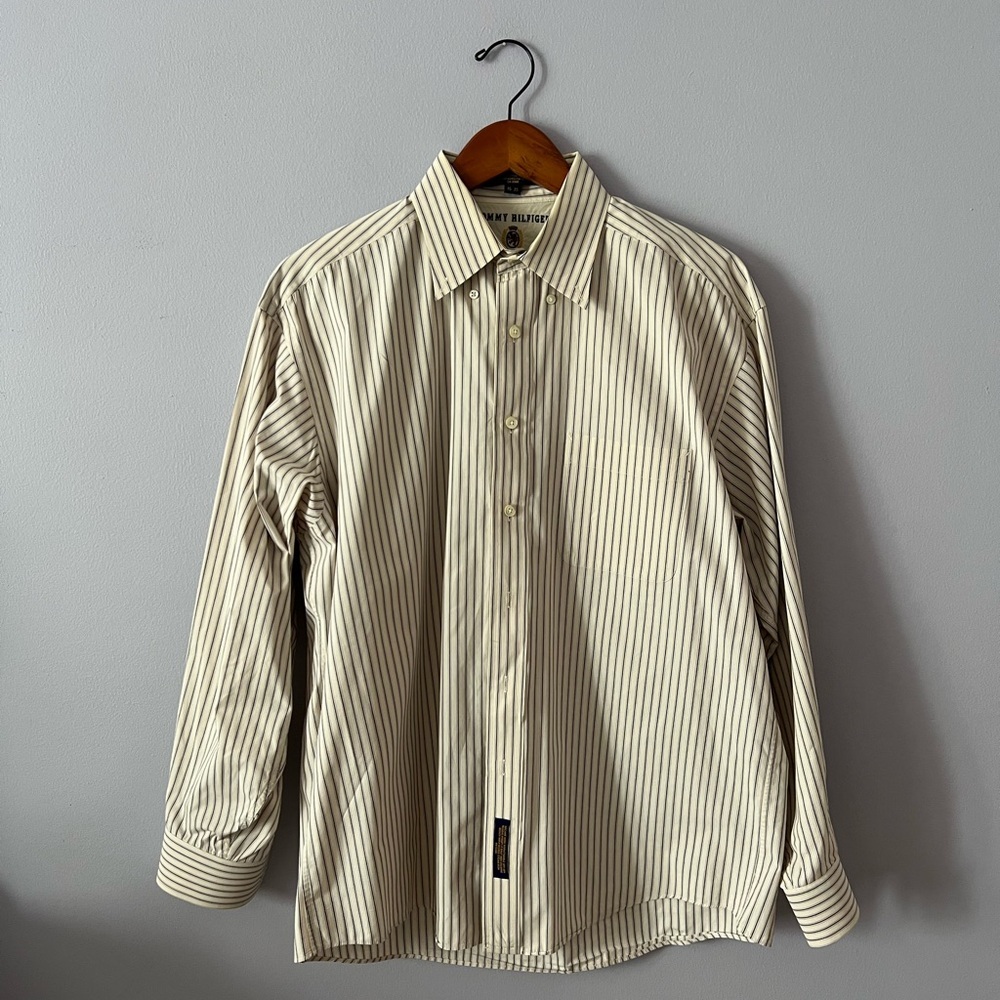 Vintage Tommy Hilfiger Beige Striped Button Down Shirt